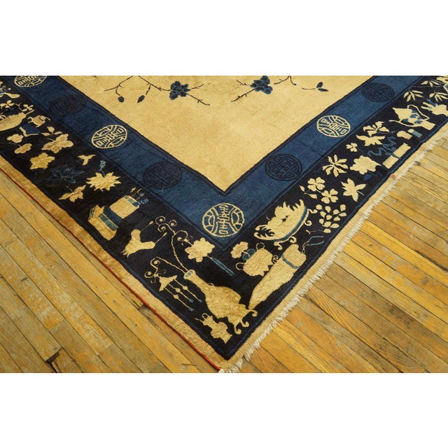 1900 - 1909 1900s Beige Floral Antique Chinese Peking Rug 12' X 15' Handknotted Wool Carpet For Sale - Image 5 of 7