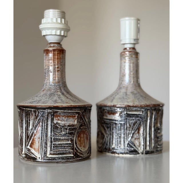 Mid-Century Modern Vintage Stoneware Table Lamps by Jette Hellerøe for Axella, 1960s, Set of 2 For Sale - Image 3 of 9