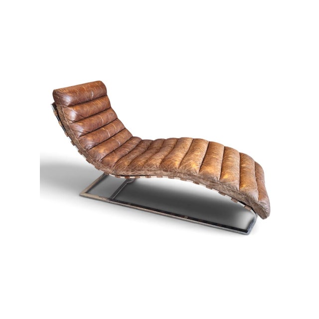 Brown Tan Leather & Steel Chaise Lounge from Timothy Oulton, 2010s For Sale - Image 8 of 8