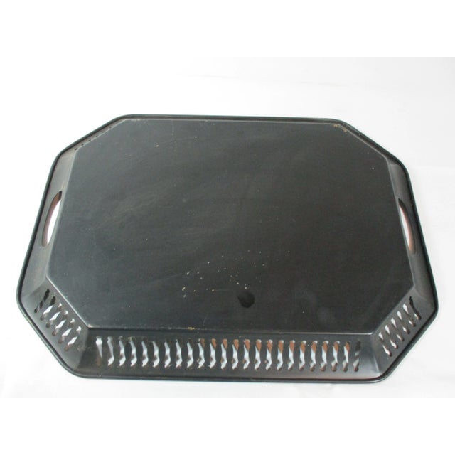 Vintage Hand Painted Floral Reticulated Tole Tray For Sale - Image 6 of 9