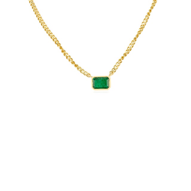 Natural Zambian Emerald Necklace in 14k Solid Yellow Gold For Sale - Image 4 of 14