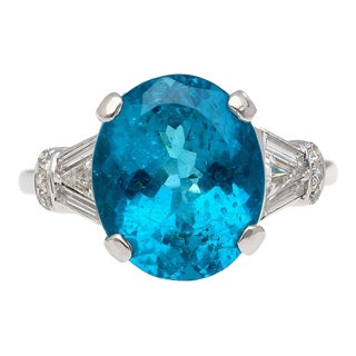 5.87 Carat Apatite and Diamond Platinum Cocktail Ring Size 6 For Sale