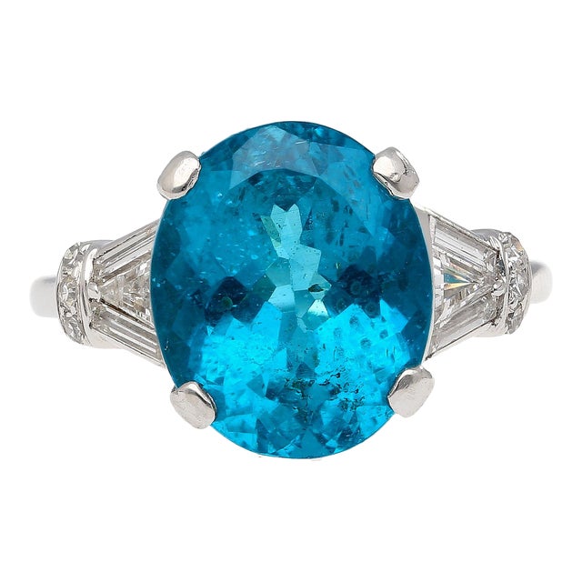 5.87 Carat Apatite and Diamond Platinum Cocktail Ring Size 6 For Sale