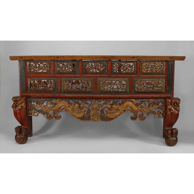 Asian Chinese Style Large Red And Gold Lacquered Narrow Console