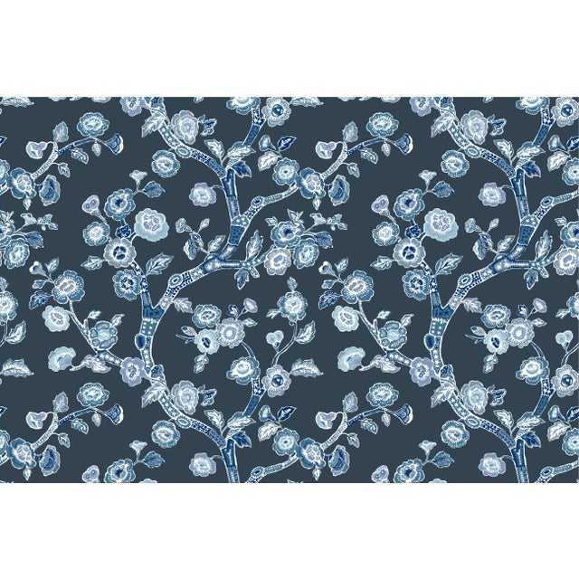 A 9.5" x 9.5" sample of Temple Garden Navy Care Instructions: Pure Solvants Dry Cleaning