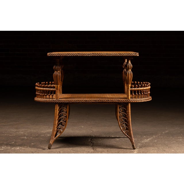 Victorian Late 19th Century Victorian Wicker Parlor Table With Gallery Shelf For Sale - Image 3 of 11