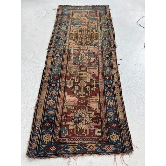 1910s Antique Kurdish Runner with Large Elephant Foot Prints Rug 3.5 x 8.4 For Sale - Image 5 of 6