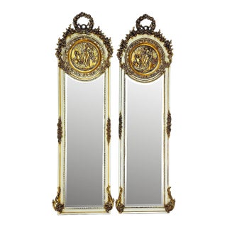 Baroque Style White and Gold Mirrors- Set of 2 For Sale