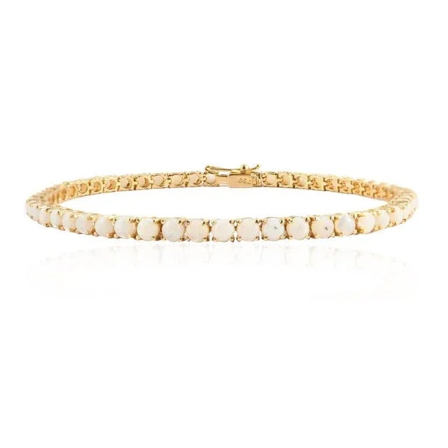 Metal 4.1ct Natural Opal Round Tennis Bracelet in 14k Solid Gold by VRJewels For Sale - Image 7 of 13