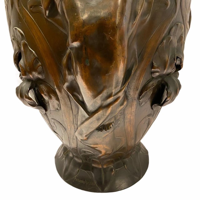 Large Francois Moreau Art Nouveau Metal Vase For Sale - Image 10 of 12