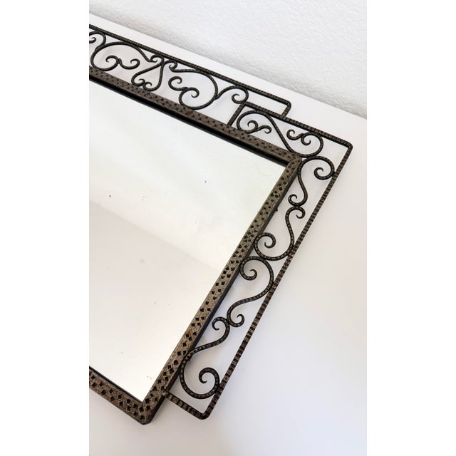 1930's French Art Deco Bronze Framed Wall Mirror For Sale - Image 4 of 10
