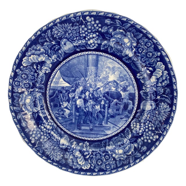 Antique Blue and White Plate "Don't Give Up the Ship" Made in England 1895-1910 For Sale