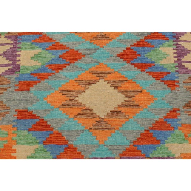 Textile Rustic Kilim Blue Rust Wool Rug - 3'3" X 4'10" For Sale - Image 7 of 7