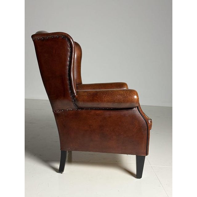Wingback Club Chair in Sheep Leather For Sale - Image 10 of 18