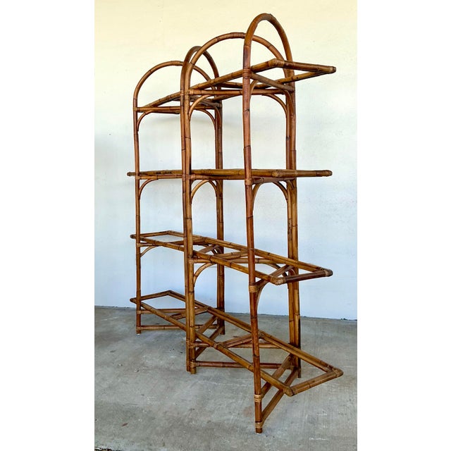 Wood Vintage Bent Rattan Arched Etagere For Sale - Image 7 of 12