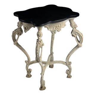 French Side Table in Hand-Carved Wood with Marble Top For Sale