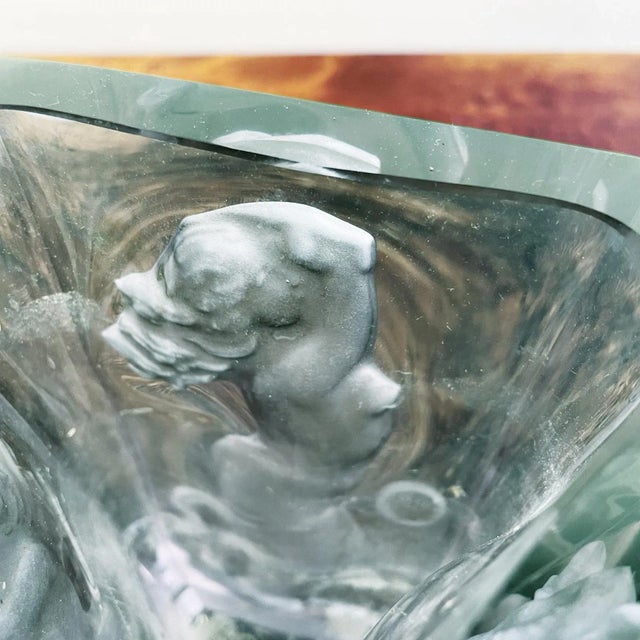 Glass Italian Art Deco Green-Blue Alexandrite Glass Vase with Female Figure, 1900s For Sale - Image 7 of 11