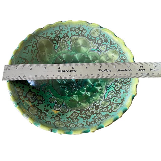 Kyle Kreigh Signed Crystalline Glaze Art Porcelain Pottery Bowl With Sculptural Beaded Rim For Sale - Image 10 of 11