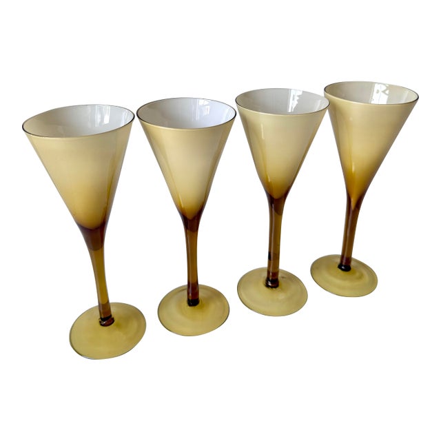 Cased Glass Champagne Coupes in the Manner of Carlo Moretti: Set of Four For Sale