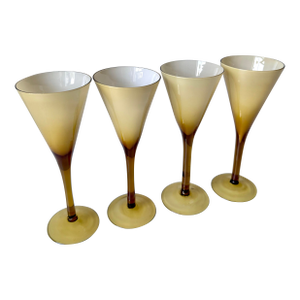 Cased Glass Champagne Coupes in the Manner of Carlo Moretti: Set of Four