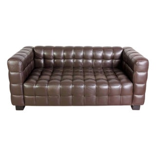 Brown Leather Sofa by Josef Hoffmann for Wittmann Kubus For Sale