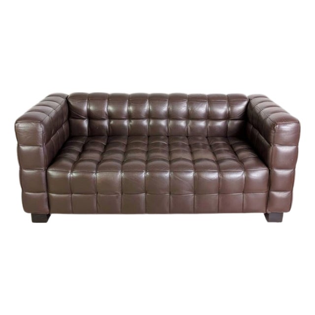 Brown Leather Sofa by Josef Hoffmann for Wittmann Kubus For Sale