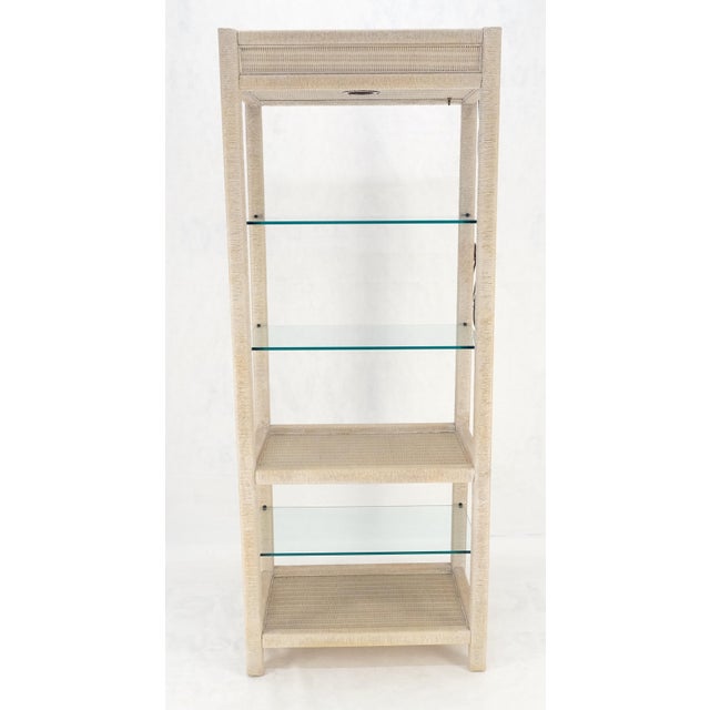 White Pickled Rush Cane Bamboo Wrapped 5 Shelves 76" Tall Etagere Display MINT! For Sale - Image 6 of 13