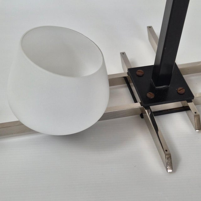 Glass Vintage Pendant Light in Chrome-Plated Steel and Opal Glass from Maison Arlus, 1950s For Sale - Image 7 of 11