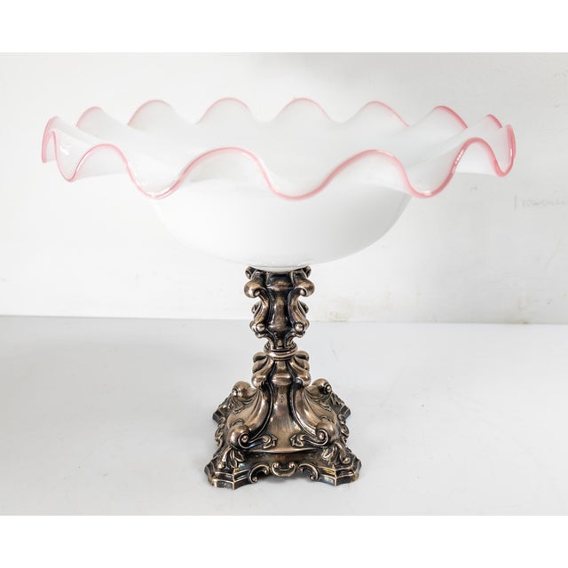 19th Century German 12 Loth Silver White and Pink Glass Centerpiece Compote For Sale In New York - Image 6 of 13