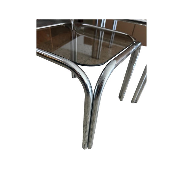 1970s Vintage Chrome Nesting Tables with Smoked Glass, 1970s, Set of 3 For Sale - Image 5 of 9