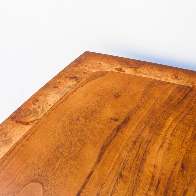 Vintage Expandable Walnut & Burl Dining Table With Gilded Trim Attributed to Mastercraft For Sale In Los Angeles - Image 6 of 16