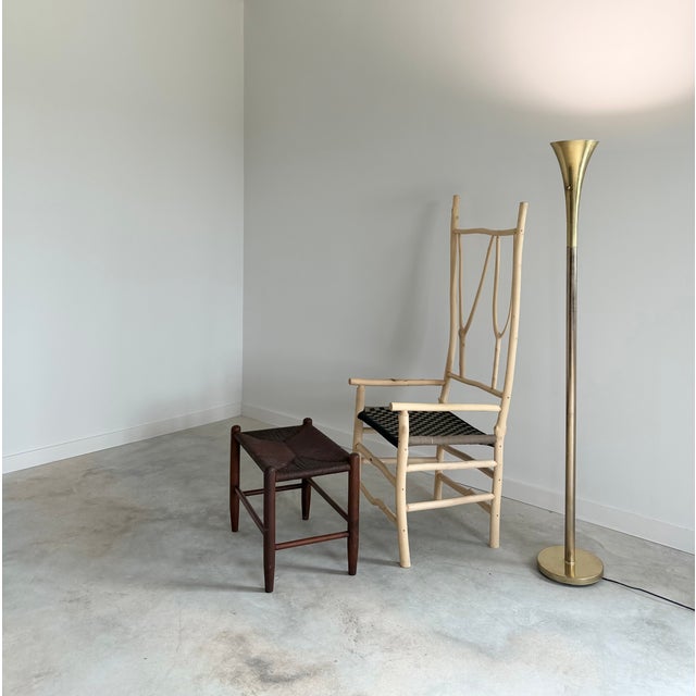 Tan Tall Artist-Made Studio Craft Twig Chair + Woven Checkerboard Seat + Sheepskin For Sale - Image 8 of 17