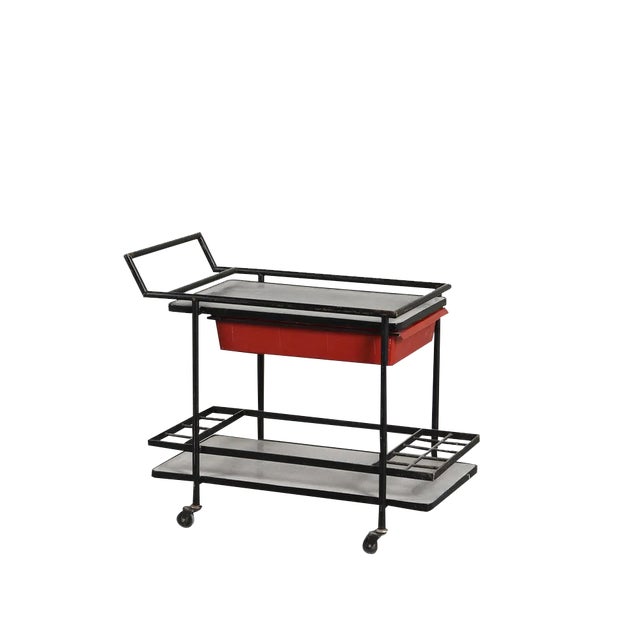 Vintage Trolley in Black Lacquered Metal, 1950s For Sale