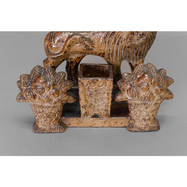 Ceramic Stoneware Salt-Glaze Ornamental Lion Spill Holders, 1840, Set of 2 For Sale - Image 7 of 8