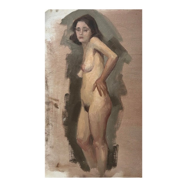 Vintage Realist Nude Female Figure Study (C. 1960, Oil on Canvas Paper)/Degas/Manet For Sale