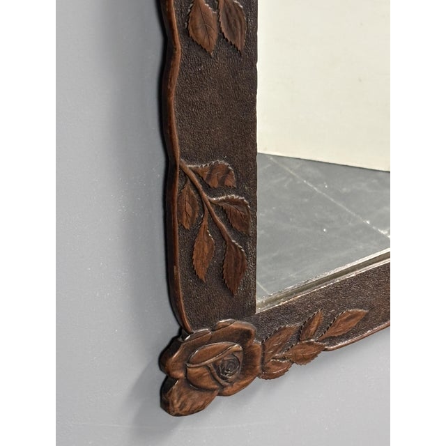 Antique Hand-Carved Wall Mirror with Floral Roses, 1890s For Sale - Image 6 of 17