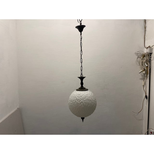 Opaline Glass Bronze Pendant Light, 1950s For Sale - Image 6 of 12