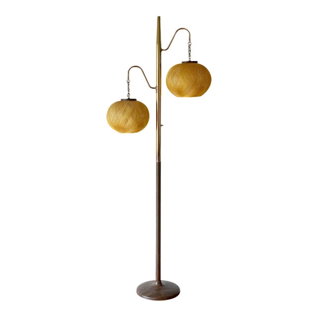 1950s Mid-Century Modern Spun Gold Fiberglass Floor Lamp For Sale