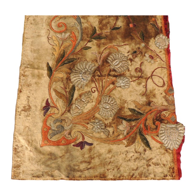 19th C. Arts and Crafts Style Embroidered Silk Velvet Portiere For Sale