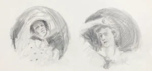 1970s Adrienne Anderson Victorian Portrait Studies Drawing