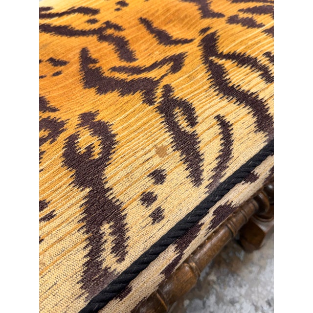 Antique Italian Carved Wood Bench in Tiger Print, Early 20th Century. For Sale - Image 4 of 12