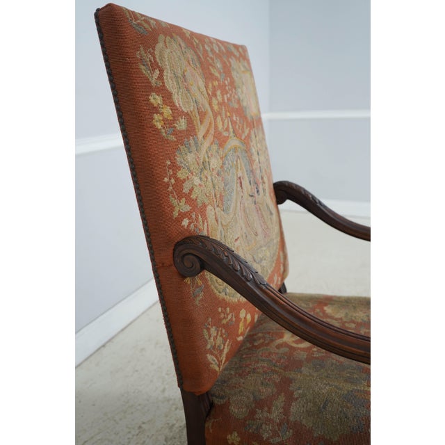 Pair of Antique Louis XVI Fauteuils Needlepoint Open Arm Chairs For Sale - Image 10 of 18
