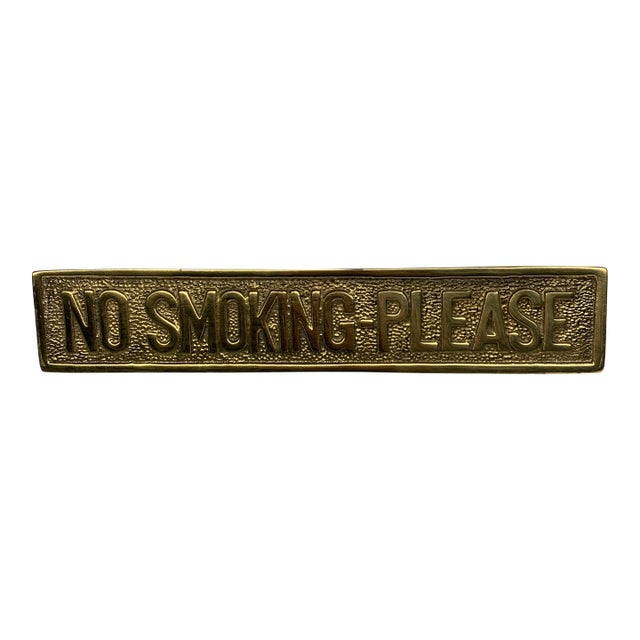 Vintage 1960s Pop Art "No Smoking Please" Brass Paper Weight Desk Sign For Sale
