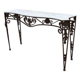20th Century Neo-Gothic Bronze Colored Cast Iron Console W/ Carrara Marble Top For Sale