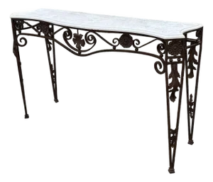 20th Century Neo-Gothic Bronze Colored Cast Iron Console W/ Carrara Marble Top