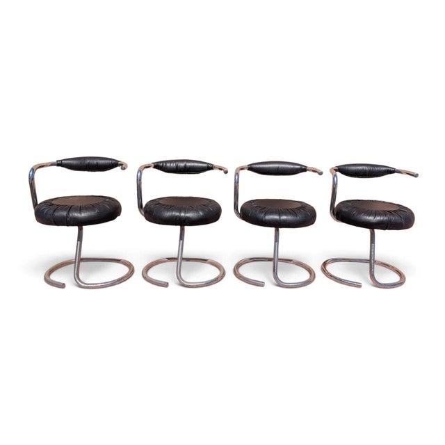 Black Leather Cobra Chairs attributed to Giotto Stoppino, Italy, 1970s, Set of 4 For Sale - Image 12 of 12