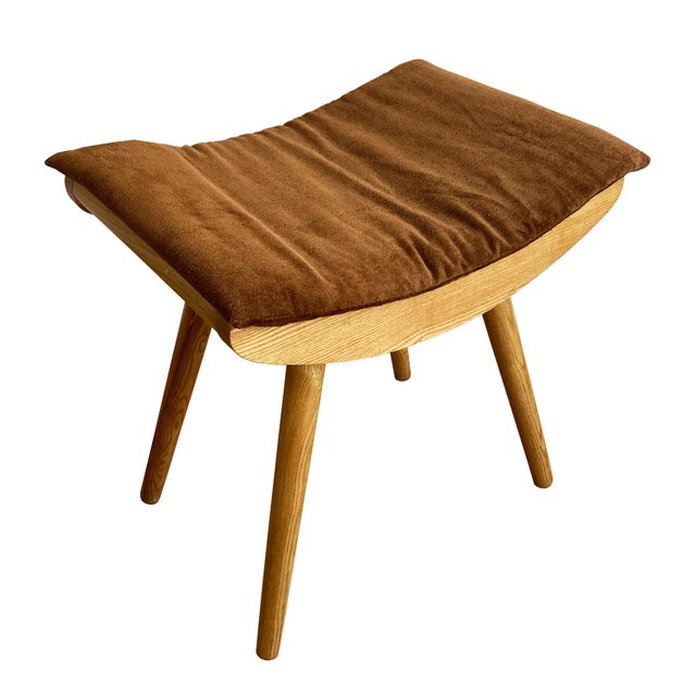 Brown Mid-Century Modern Wooden Stool with New Upholstery, 1979 For Sale - Image 8 of 8