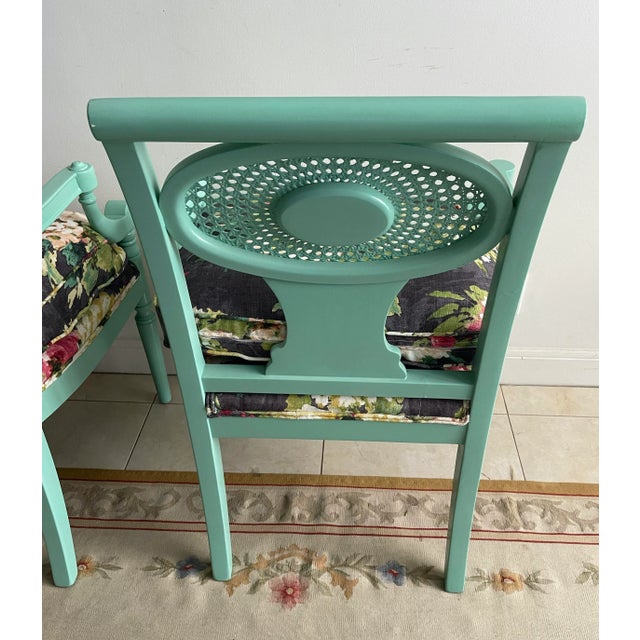 1980s A Pair of Vintage French Provincial Upholstered Cane Chairs For Sale - Image 5 of 12