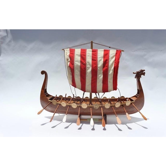 Hand-Carved Viking Longship Model - Nautical Statement Decor for Coastal & Modern Interiors For Sale - Image 6 of 15