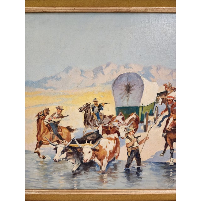 Textile 1960s Original Signed Western Painting by Listed Artist Konstantin Kutnetsov For Sale - Image 7 of 9